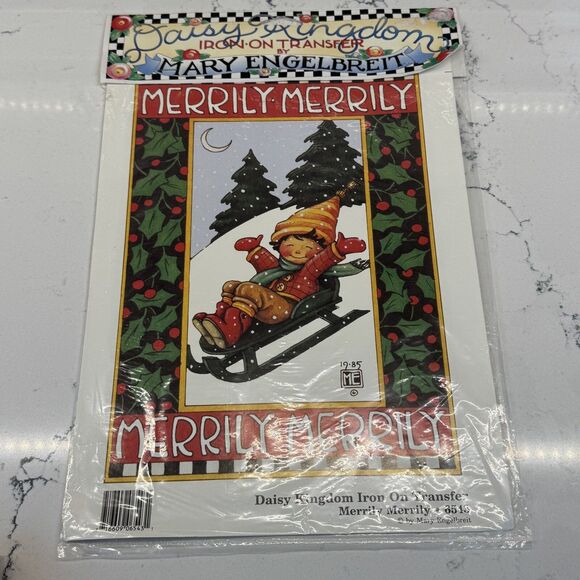 Mary Engelbreit Merrily Sledding Christmas Iron On Transfer #6543 ME 1990 NOS - Picture 9 of 12
